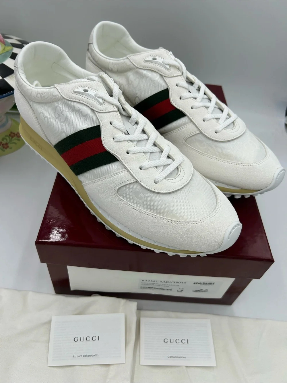 Men's Gucci re-motion GG canvas/suede sneakers size 12 fits 12.5 US made Italy